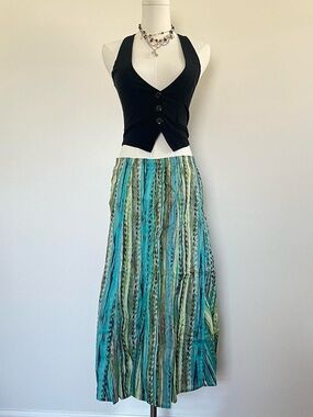 blue and green Striped maxi Skirt